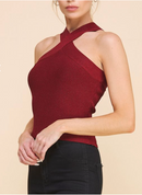 Wine Bodycon Twist Halter with Lurex Top