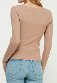 Truffle Fitted Square Neck Fine Gauge Rib Pullover