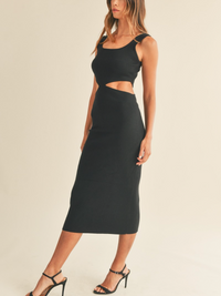 Black Knit Cut Out Midi Dress