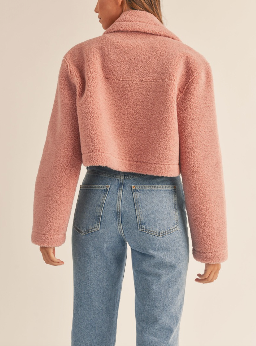 Dusty Rose Faux Fur Sheared Crop Jacket