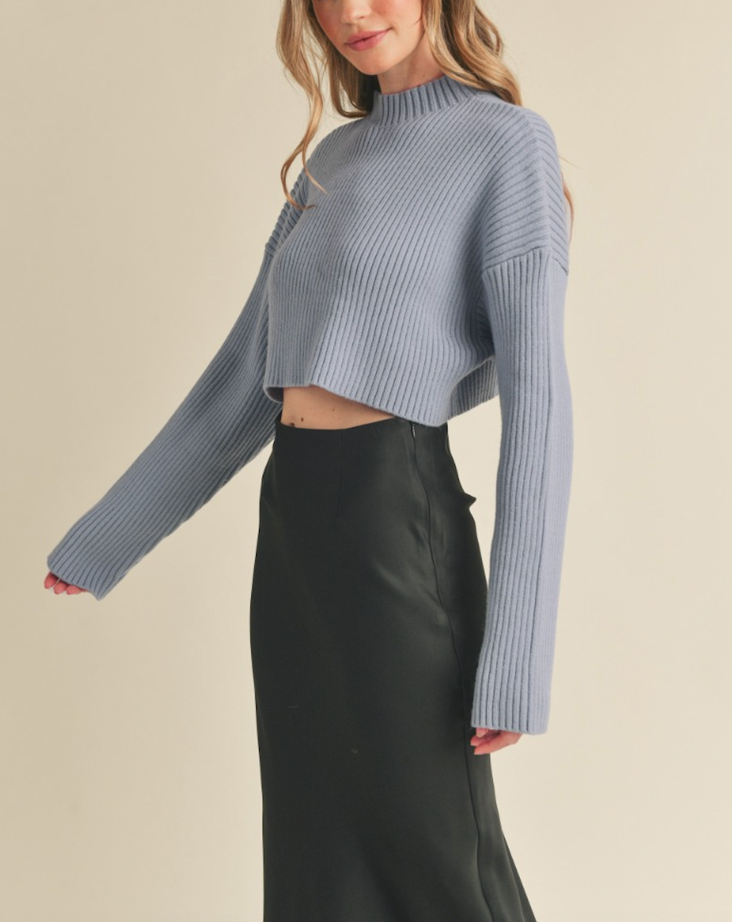 Dusty Blue Long Sleeve Crop Sweater