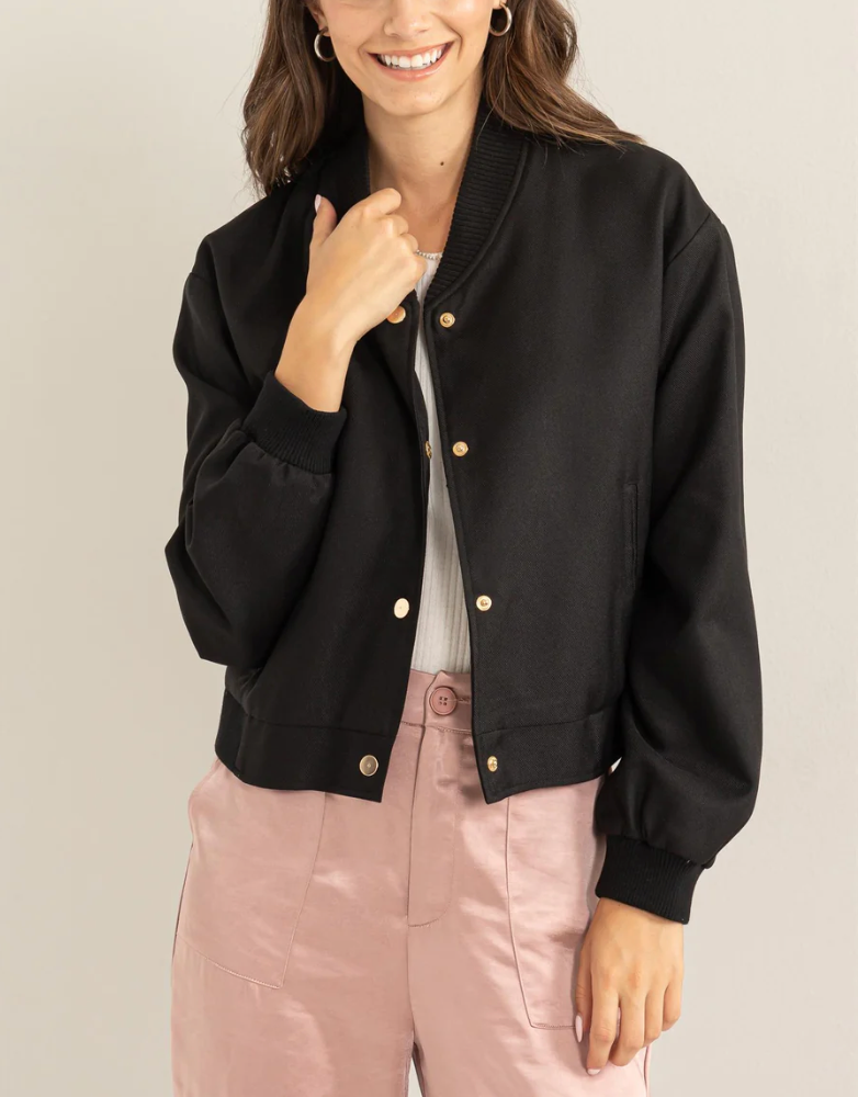 Black Twill Bomber Jacket