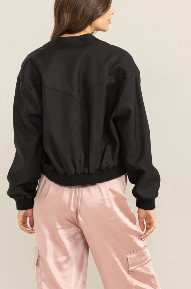 Black Twill Bomber Jacket