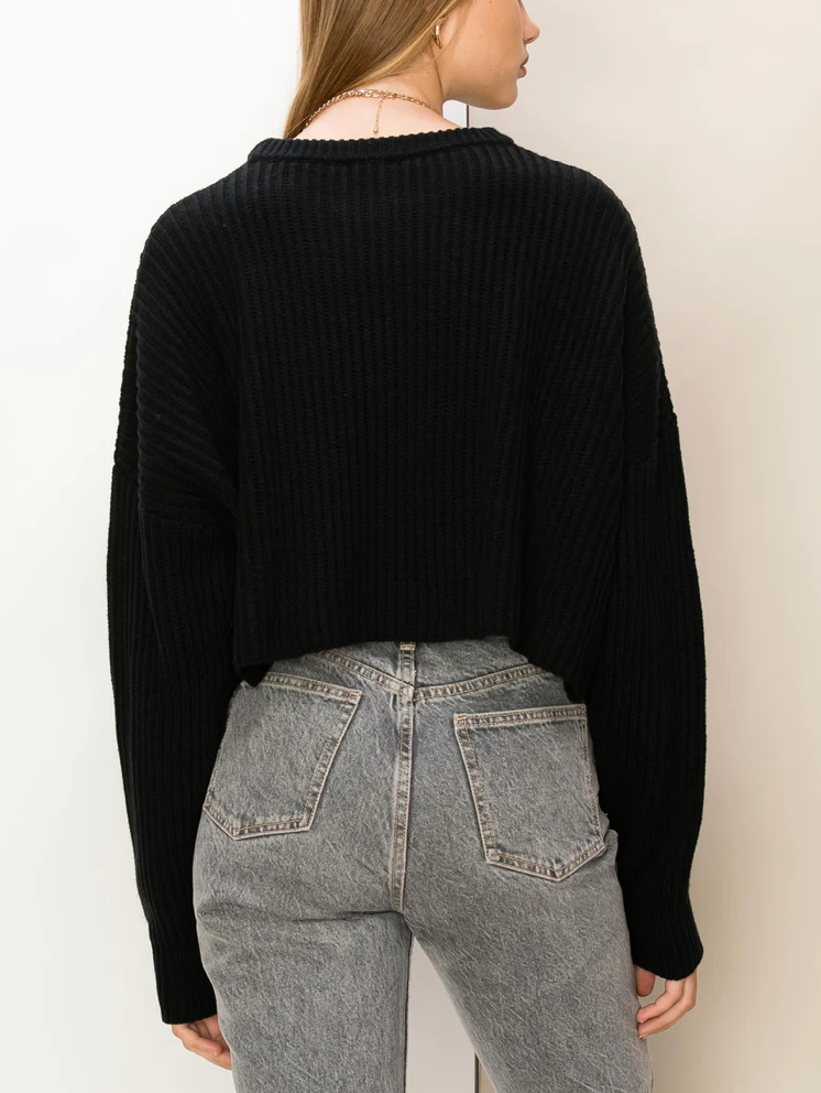 Black Ribbed Cropped Sweater