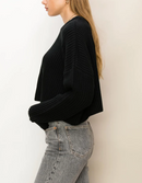 Black Ribbed Cropped Sweater