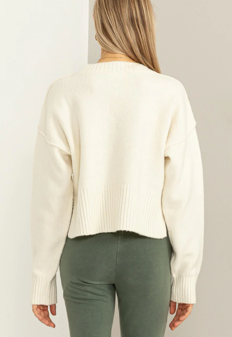 Reverse White Seam Side Slit Sweater