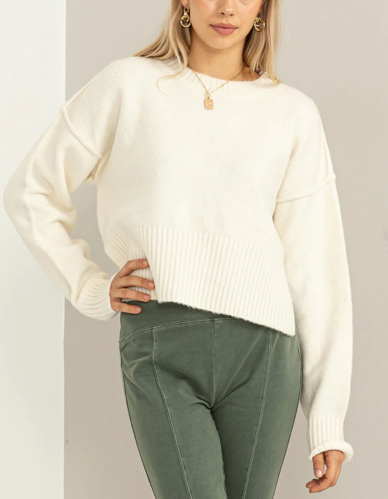 Reverse White Seam Side Slit Sweater