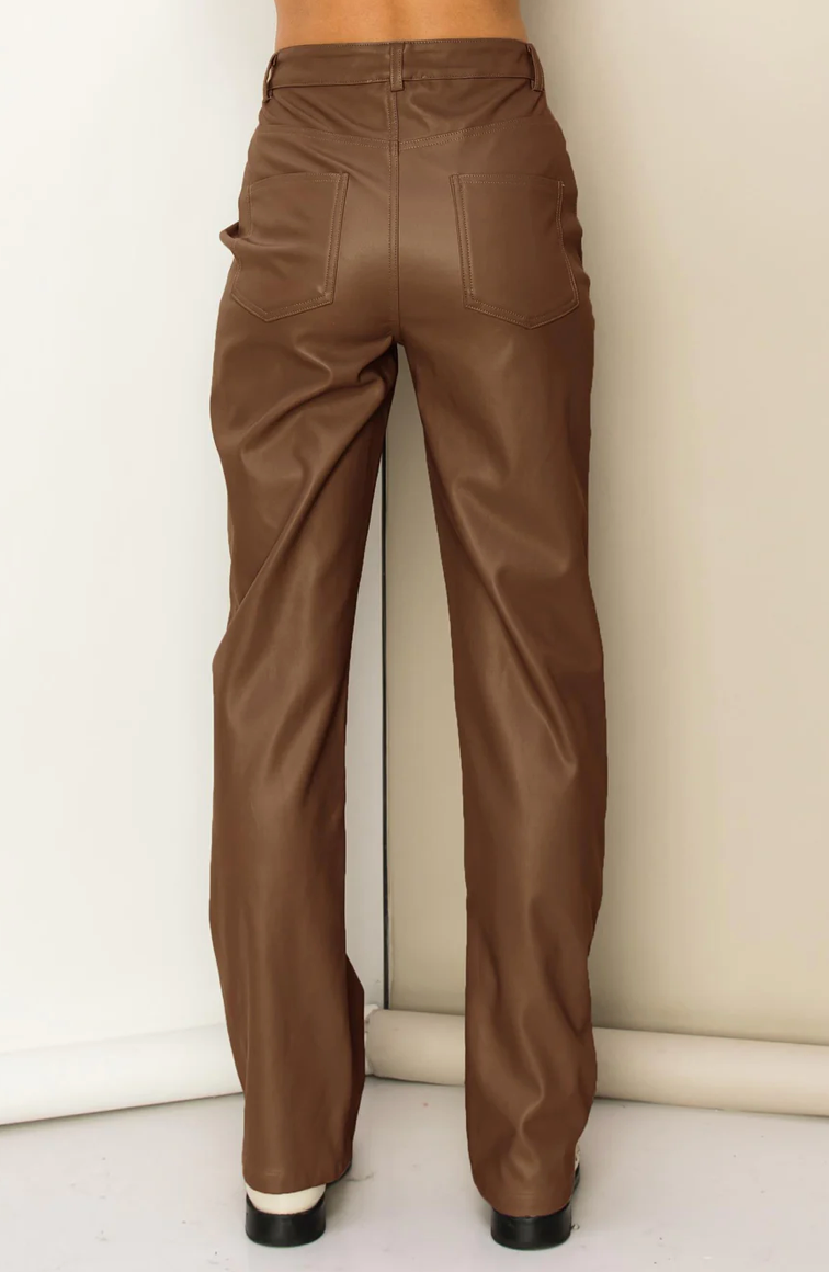 Brown Pu Straight Leg Pants